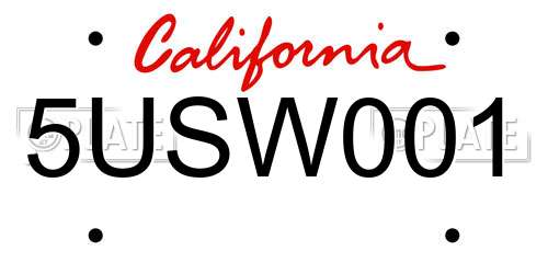 5USW001 California License Plate