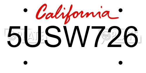 5USW726 California License Plate