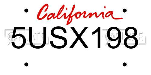 5USX198 California License Plate