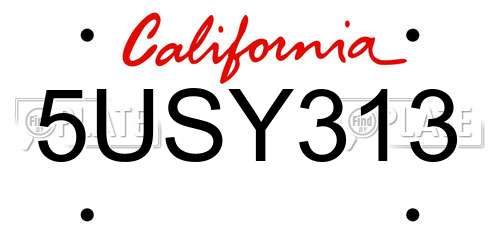 5USY313 California License Plate