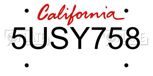 5USY758 California License Plate