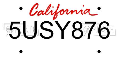 5USY876 California License Plate