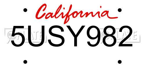 5USY982 California License Plate