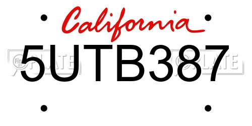 5UTB387 California License Plate
