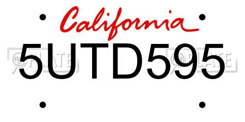 5UTD595 California License Plate
