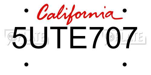 5UTE707 California License Plate