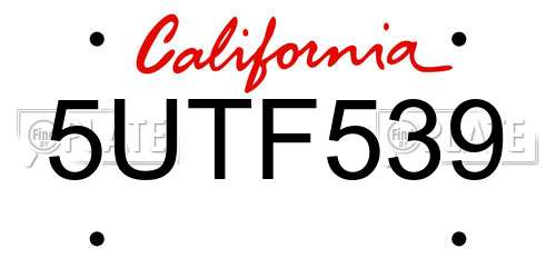 5UTF539 California License Plate