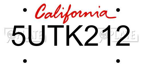 5UTK212 California License Plate