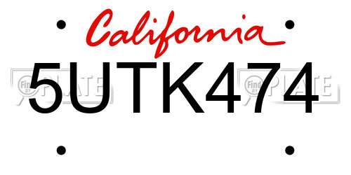 5UTK474 California License Plate