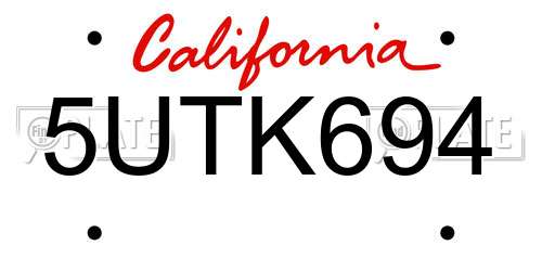 5UTK694 California License Plate