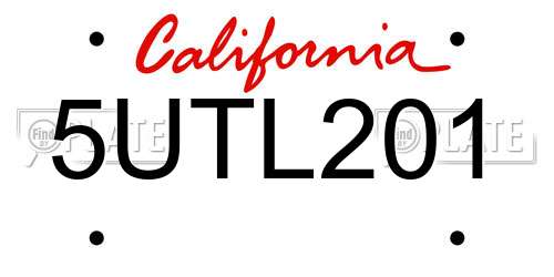 5UTL201 California License Plate
