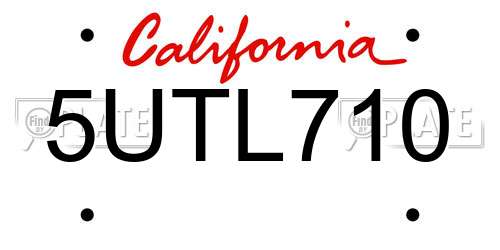 5UTL710 California License Plate