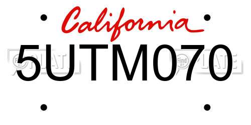 5UTM070 California License Plate