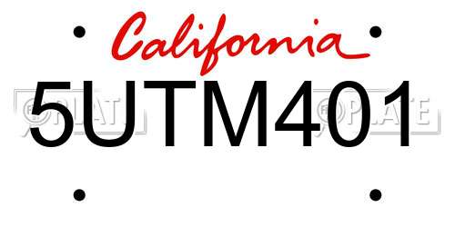5UTM401 California License Plate