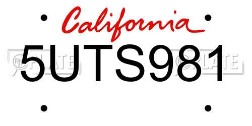 5UTS981 California License Plate