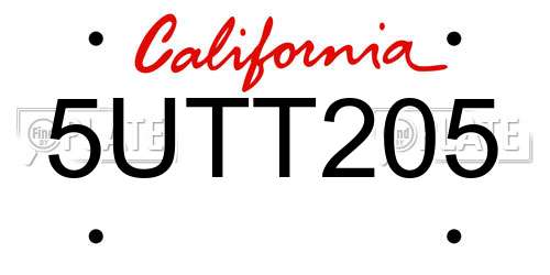 5UTT205 California License Plate