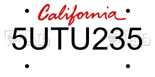 5UTU235 California License Plate