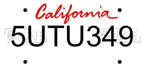 5UTU349 California License Plate
