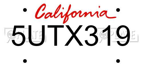 5UTX319 California License Plate