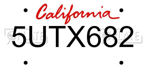 5UTX682 California License Plate