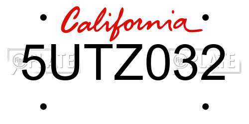 5UTZ032 California License Plate