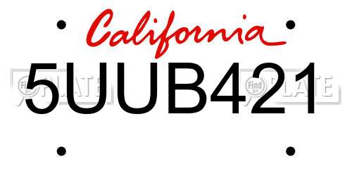 5UUB421 California License Plate