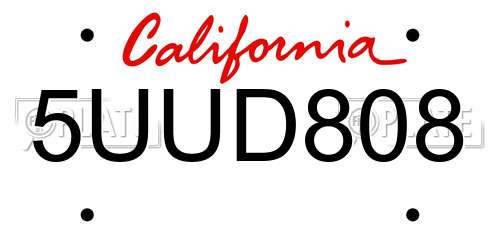 5UUD808 California License Plate