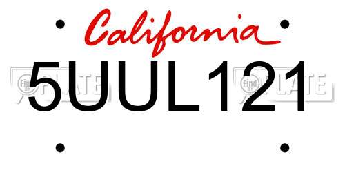 5UUL121 California License Plate