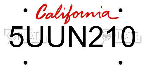 5UUN210 California License Plate