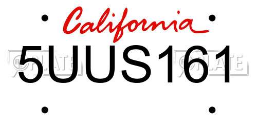 5UUS161 California License Plate