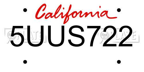 5UUS722 California License Plate