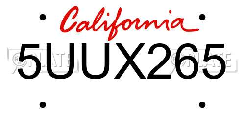 5UUX265 California License Plate