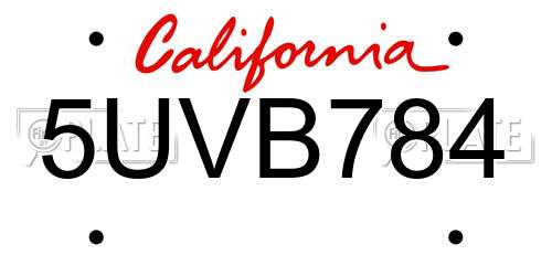 5UVB784 California License Plate
