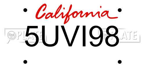 5UVI98 California License Plate