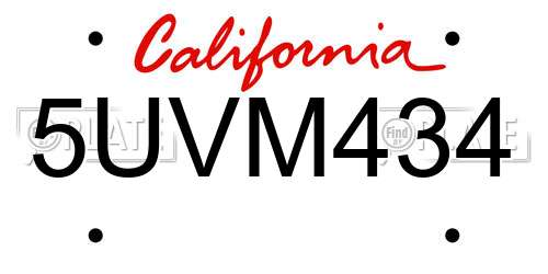 5UVM434 California License Plate