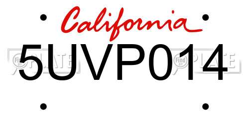 5UVP014 California License Plate