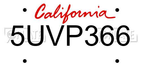 5UVP366 California License Plate