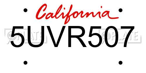 5UVR507 California License Plate