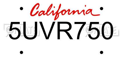 5UVR750 California License Plate