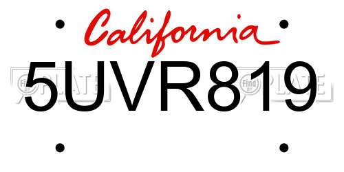5UVR819 California License Plate