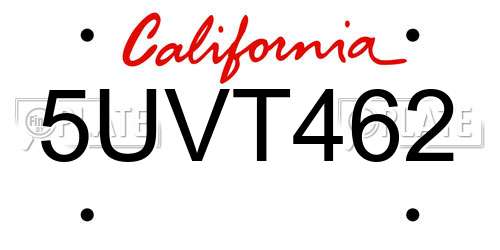 5UVT462 California License Plate