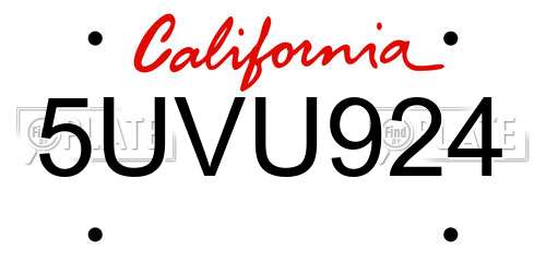 5UVU924 California License Plate
