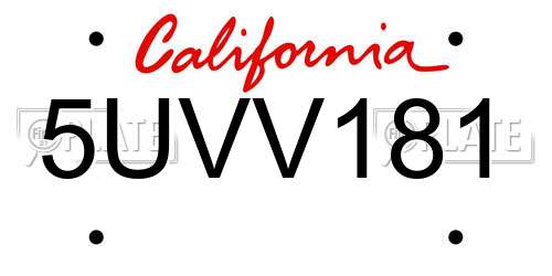 5UVV181 California License Plate