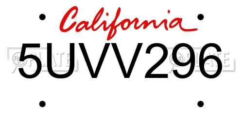 5UVV296 California License Plate