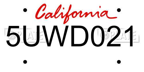 5UWD021 California License Plate