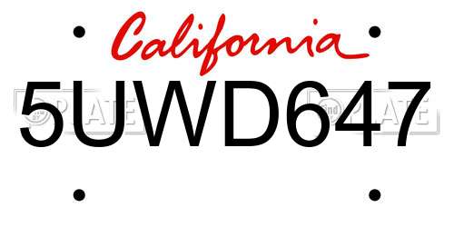 5UWD647 California License Plate