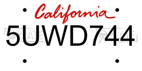 5UWD744 California License Plate