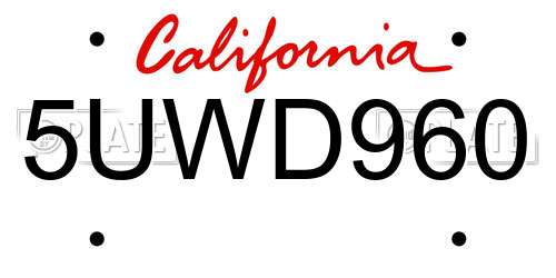 5UWD960 California License Plate
