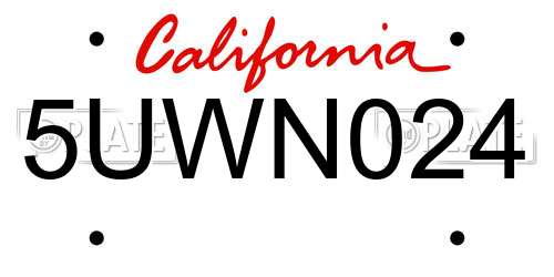 5UWN024 California License Plate