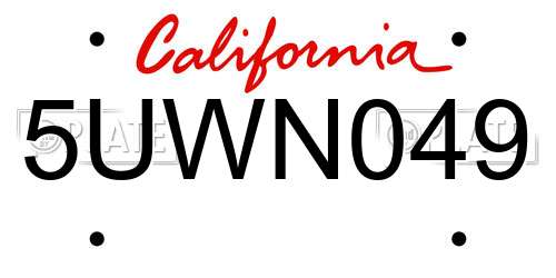 5UWN049 California License Plate